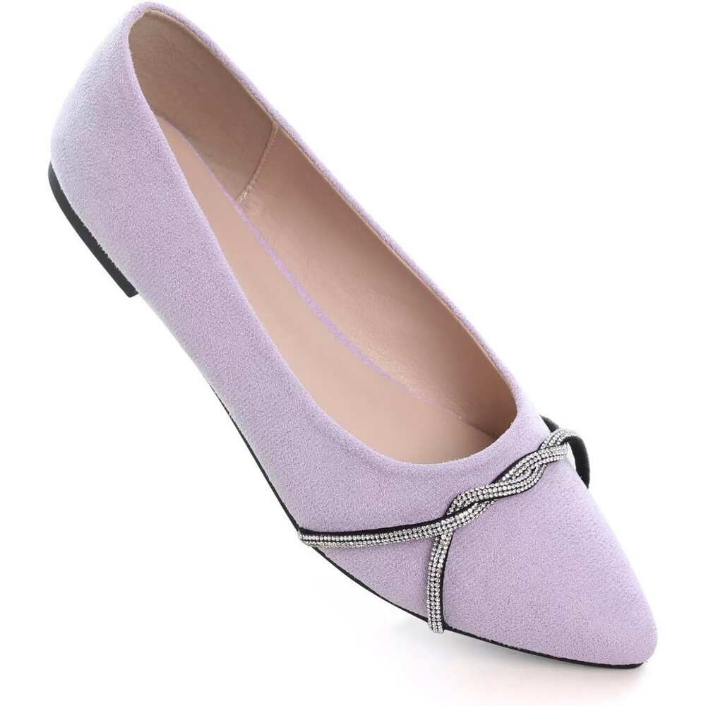 Women's Light Purple Casual Fashion Chain Pointed Toe Ballet Flat Rhinestone - Picture 7 of 7